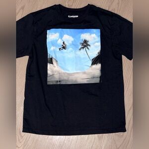 Scavenger hunt Black Graphic T-Shirt with Skateboard Print Large